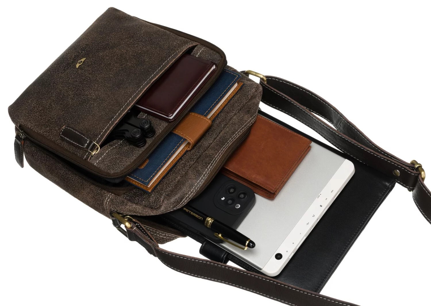 Trendy pánská kožená crossbody taška Peterson Xaver, hnědá