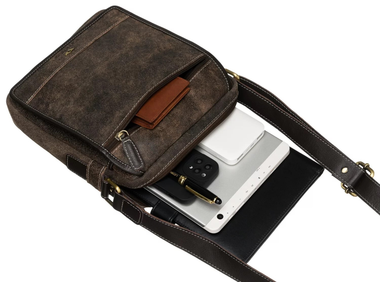 Módní pánská kožená crossbody taška Peterson Mabon, hnědá