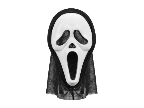 Hororová maska s kapucí – bílá a černá, 31 cm