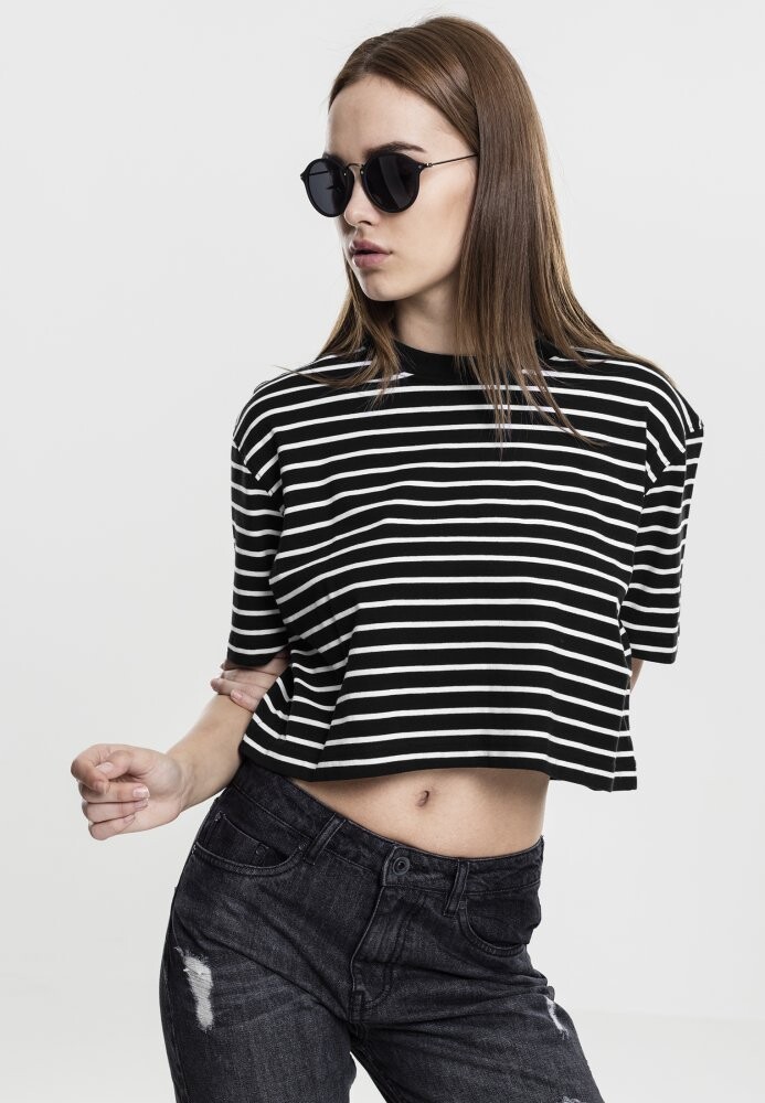Ladies Short Striped Oversized Tee S