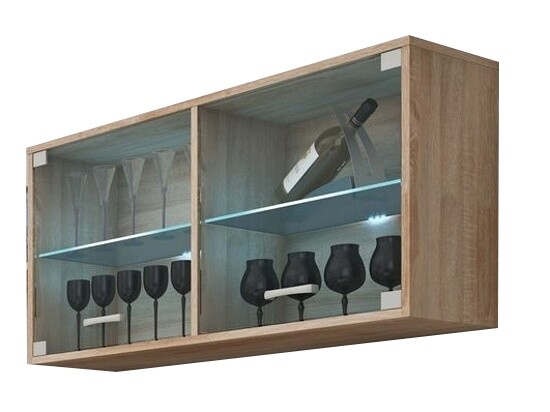 Prosklená závěsná skříňka FARGONA, dub sonoma sv. - II. jakost, POUZE OSOBNÍ ODBĚR