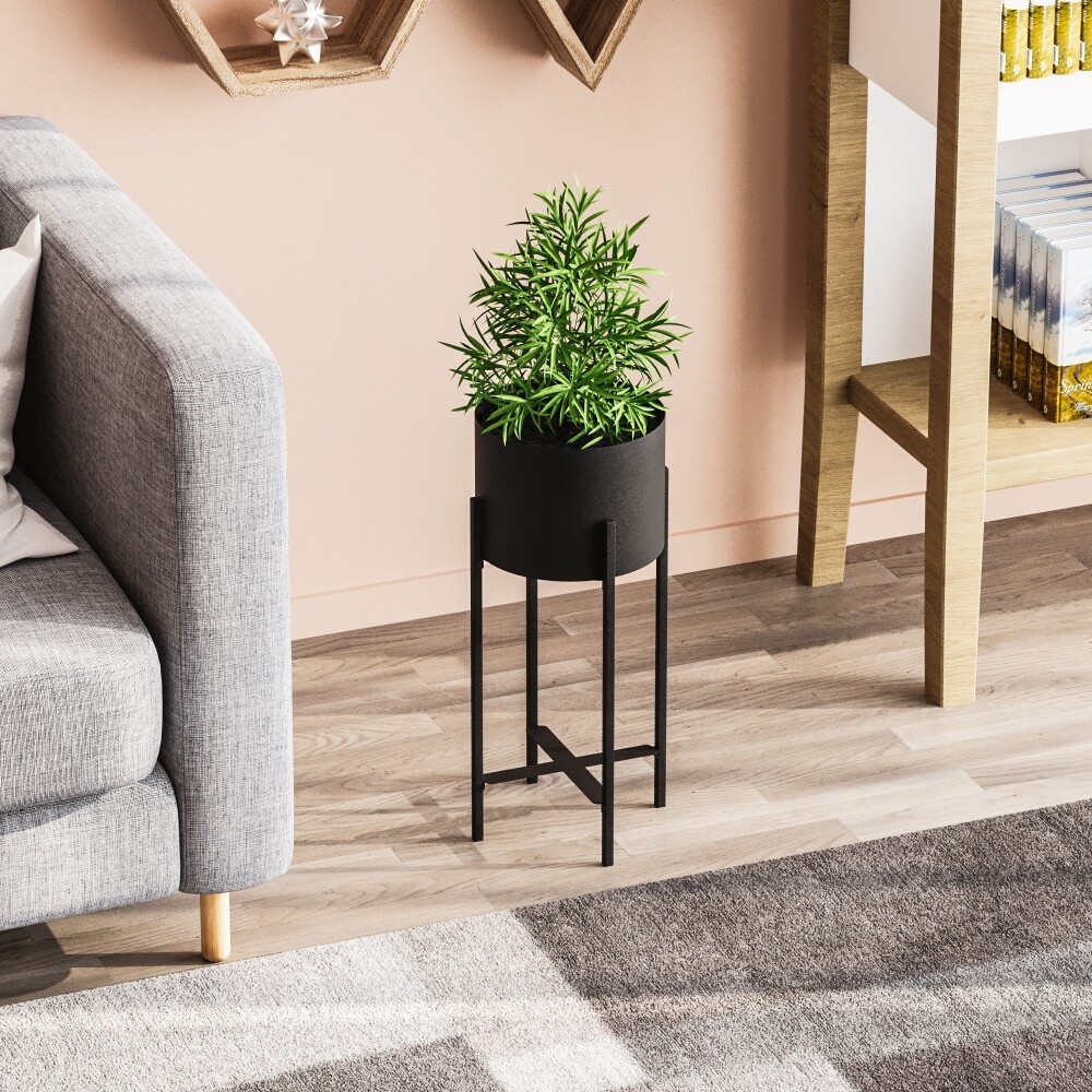 Dekorativní kovový stojan na květiny v černé barvě, 48 x 23 x 23 cm - II. jakost, POUZE OSOBNÍ ODBĚR