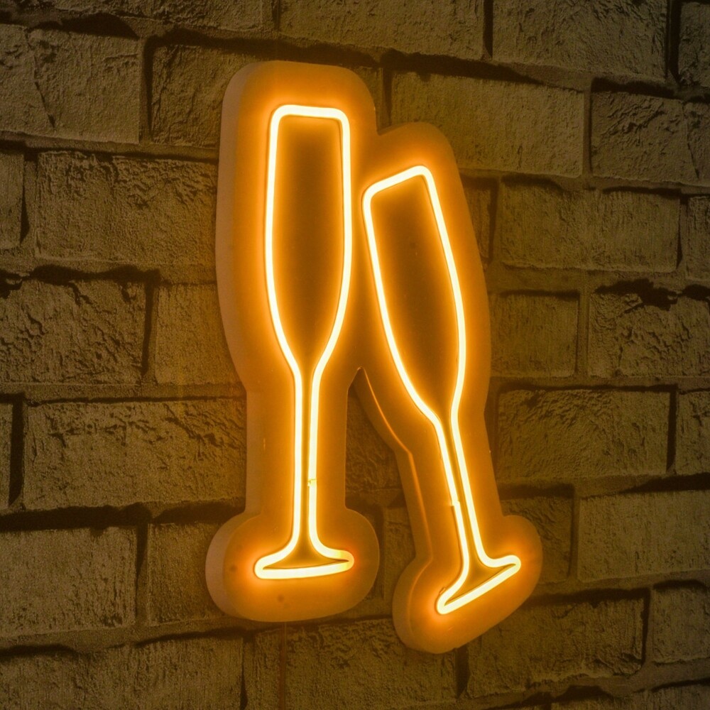 Neonový LED nápis Champagne Glasses - žlutá světelná dekorace na zeď - II. jakost,POUZE OSOBNÍ ODBĚR