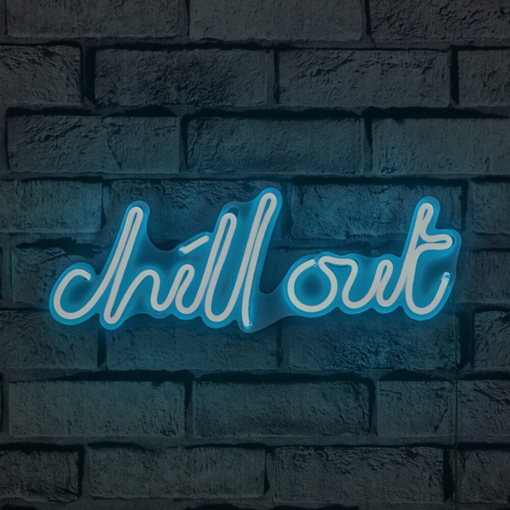 Neonový LED nápis Chill Out - modrá světelná dekorace na zeď - II. jakost, POUZE OSOBNÍ ODBĚR