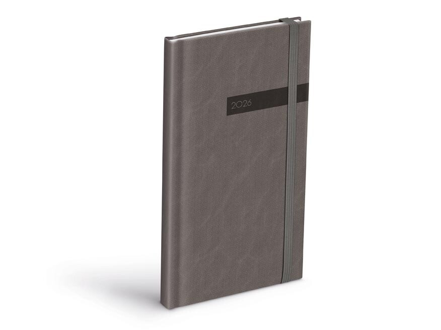 MFP 7781516 Diář 2026 T806 PU s gumkou gray 90x170mm