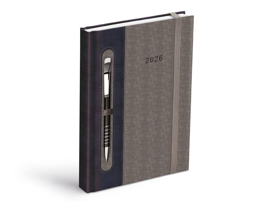 MFP 7781457 Diář 2026 D801 PU dark blue/gray - na propisku s gumkou