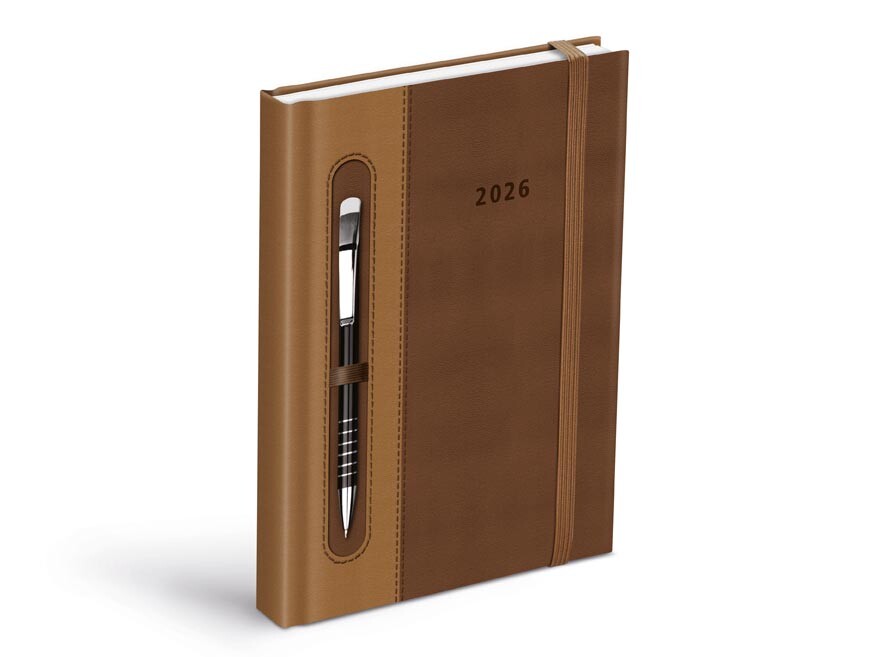 MFP 7781456 Diář 2026 D801 PU dark brown/beige - na propisku s gumkou
