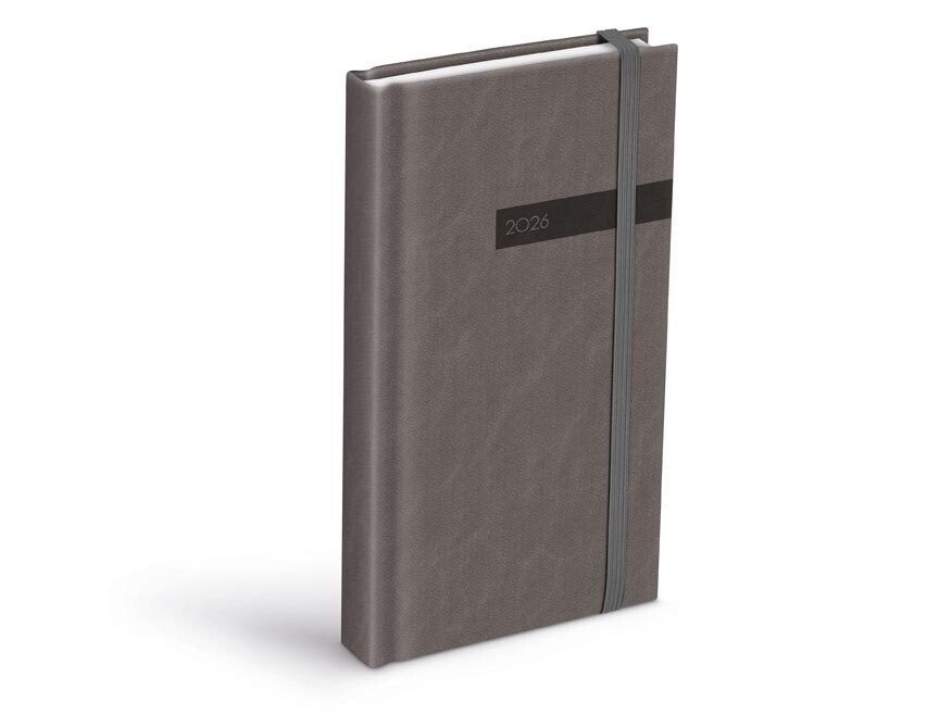 MFP 7781500 Diář 2026 D802 PU s gumkou gray 90x170mm