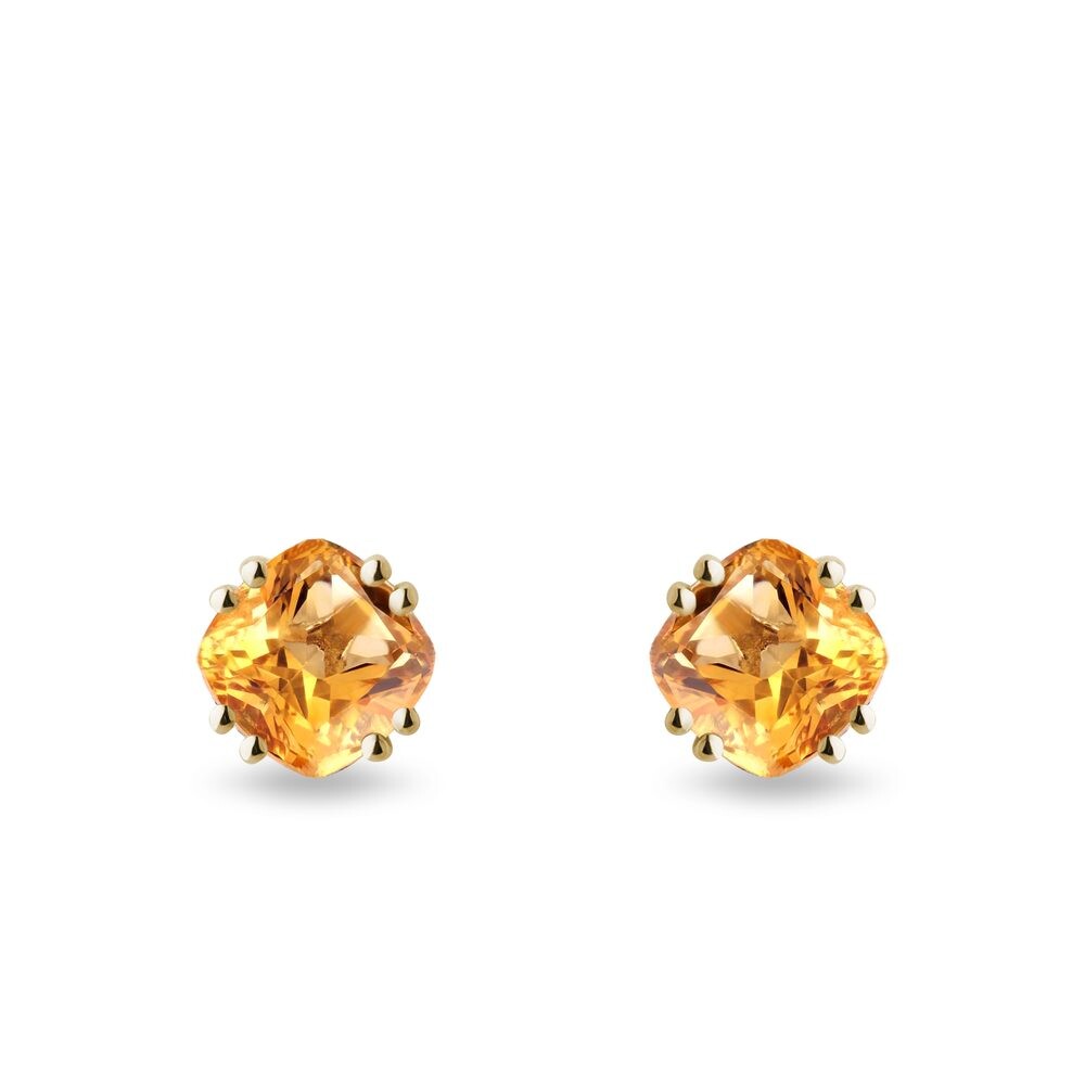 Náušnice pecky ze žlutého zlata s citríny KLENOTA