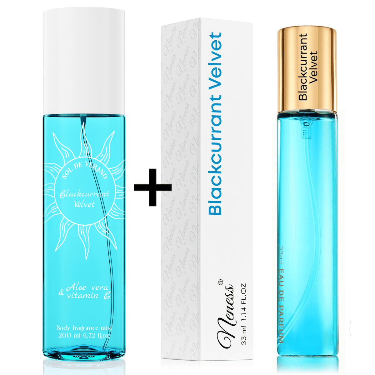 Neness Blackcurrant Velvet výhodná sada tělový sprej + parfémovaná voda pro ženy 200ml + 33ml