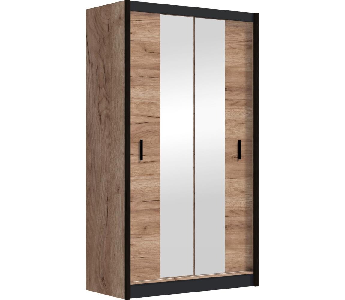 Šatní skříň se zrcadlem MIRO 120x215 cm dub craft/černá