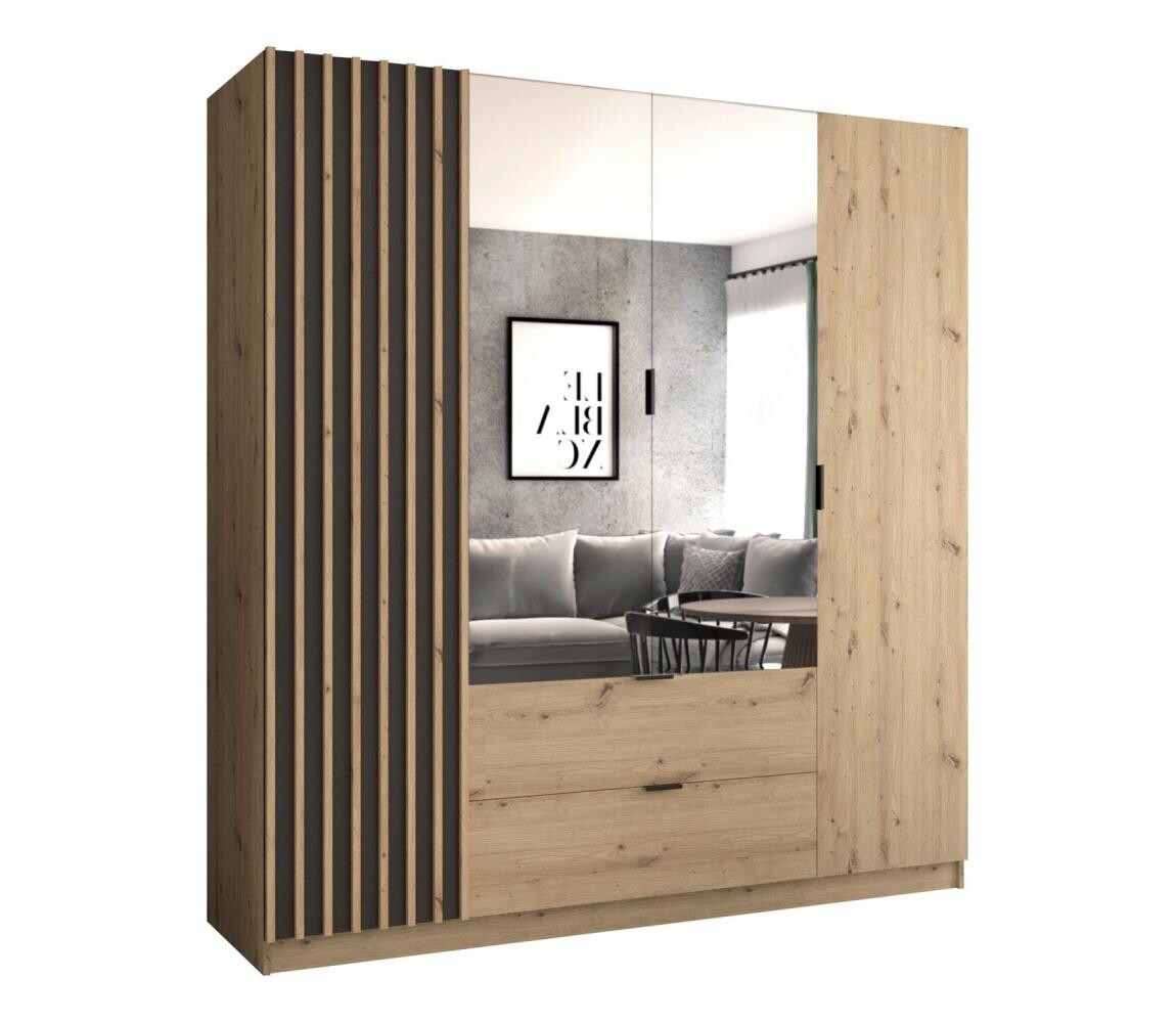 Šatní skříň se zrcadlem VISTA 200x215 cm dub artisan/grafit