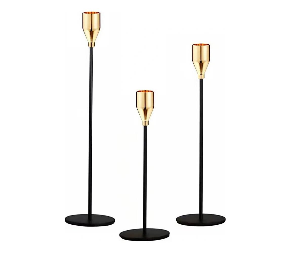 Estilo Home SADA 3x Svícen černá/zlatá