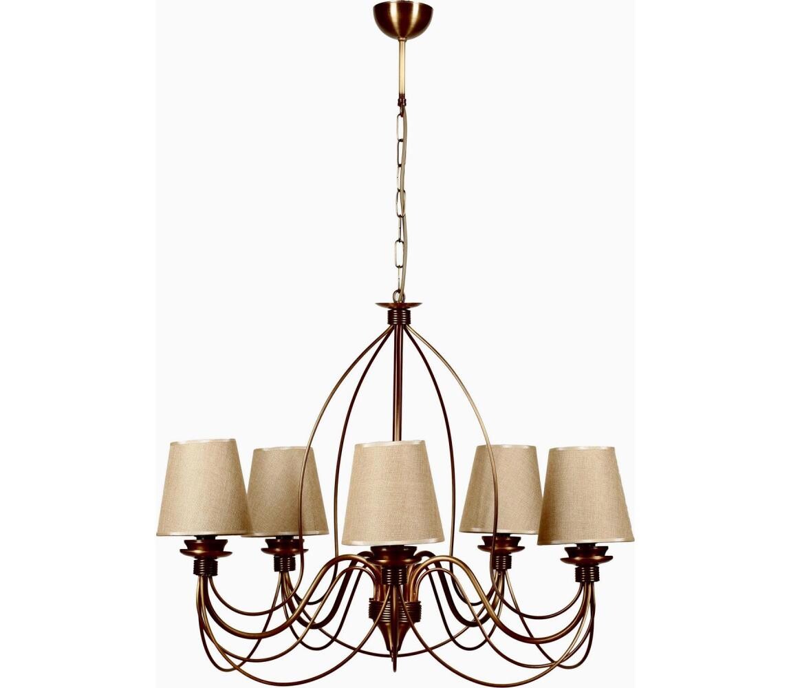 Lustr na řetězu CLASSIC 5xE14/40W/230V bronzová/béžová
