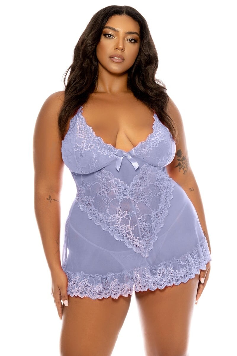 Světle modrá krajková košilka Valentine Plus