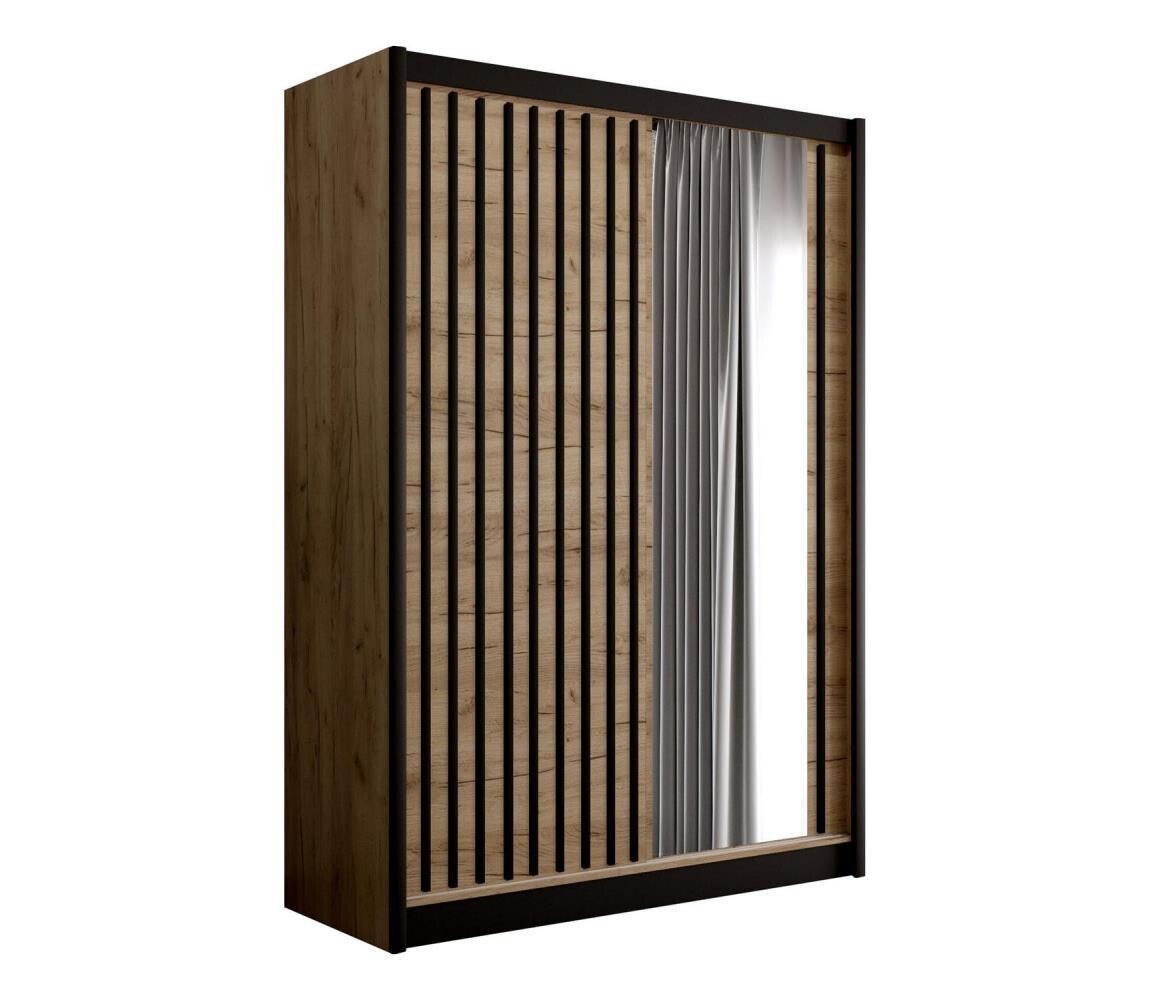 Šatní skříň se zrcadlem SANTINO 150x215 cm dub craft/černá