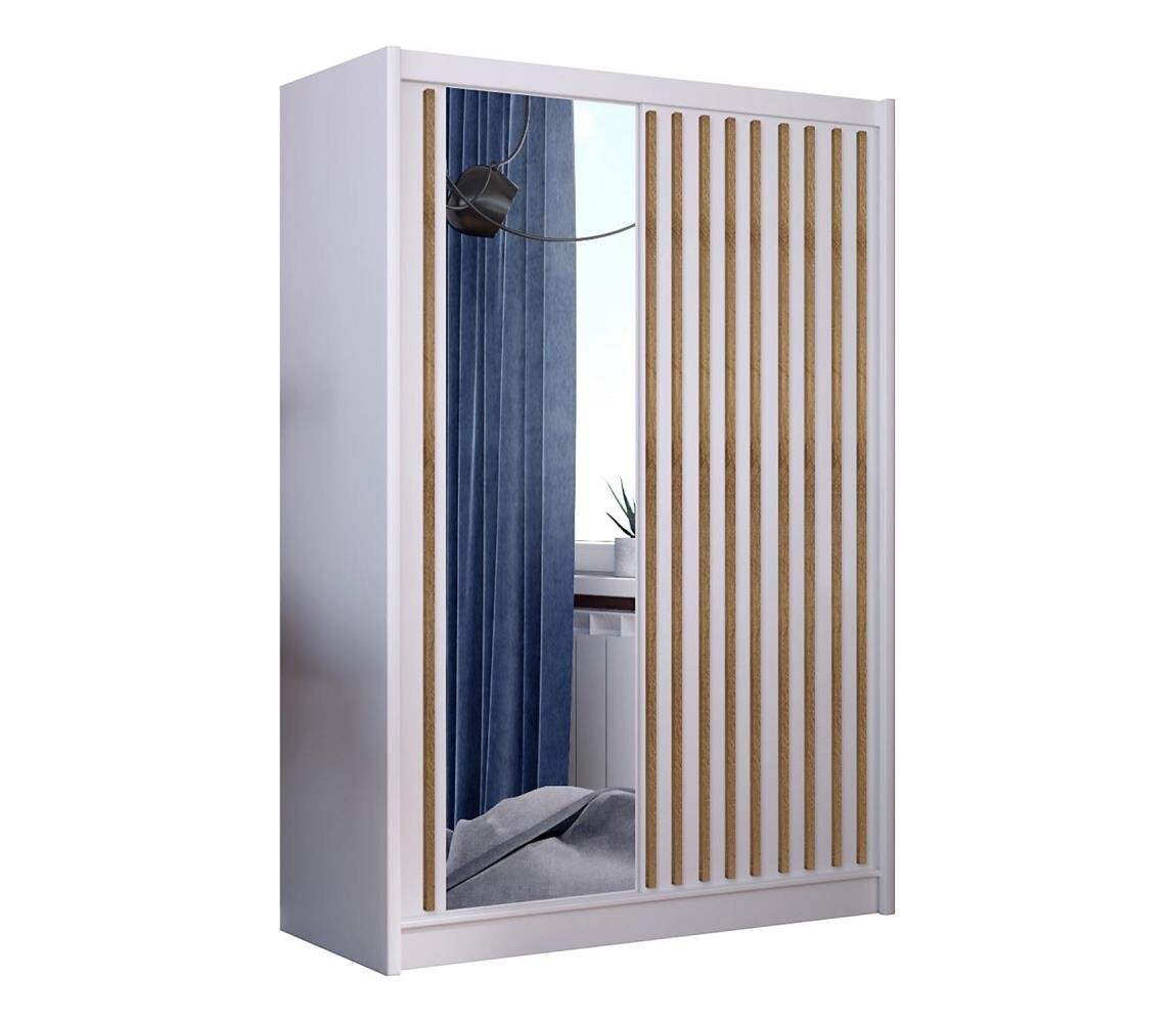 Šatní skříň se zrcadlem SANTINO 150x215 cm bílá/dub craft