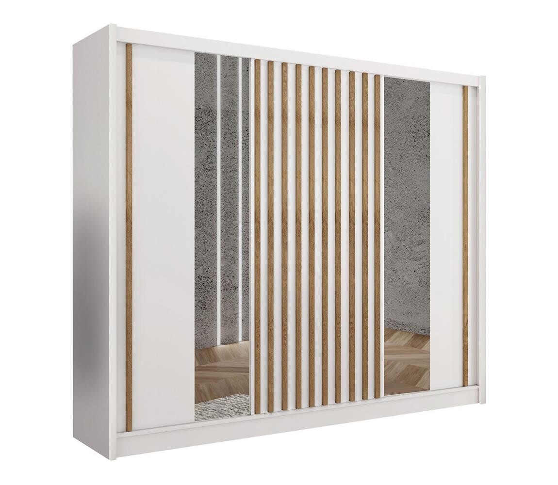 Šatní skříň se zrcadlem SANTINO 250x215 cm bílá/dub craft