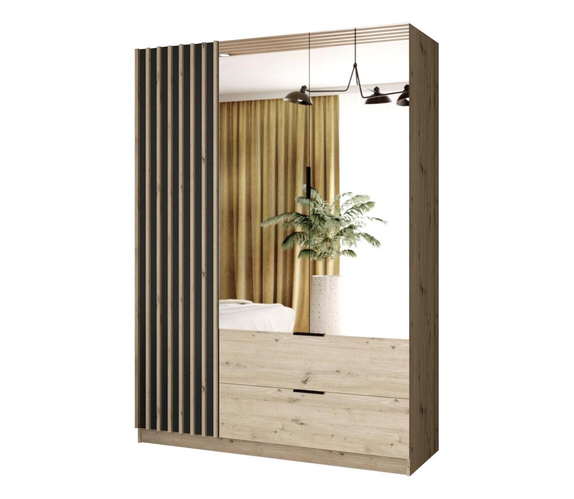 Šatní skříň se zrcadlem VISTA 150x215 cm dub artisan/grafit