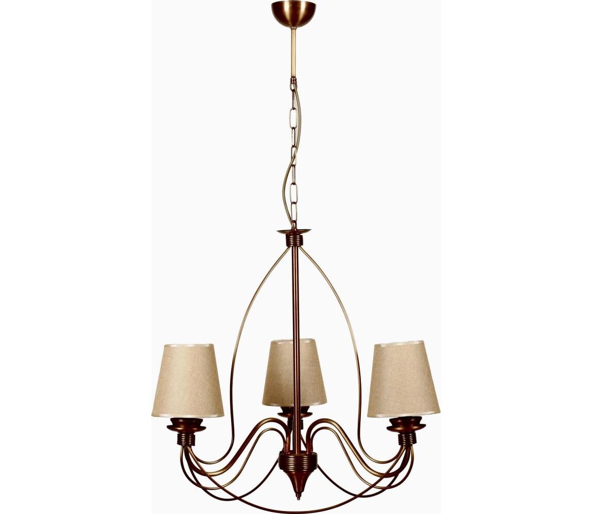 Lustr na řetězu CLASSIC 3xE14/40W/230V bronzová/béžová
