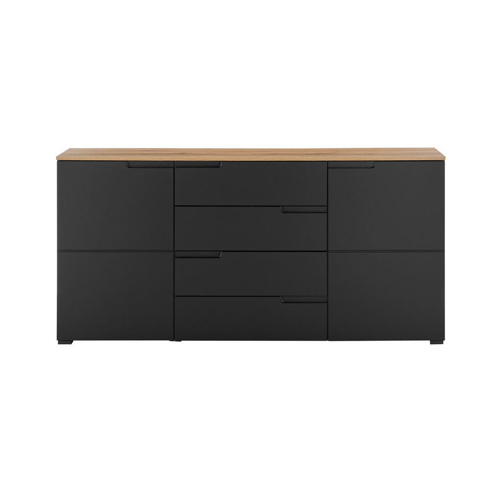 home24 ŠIROKÁ KOMODA, černá, barvy dubu, 165/80/40 cm