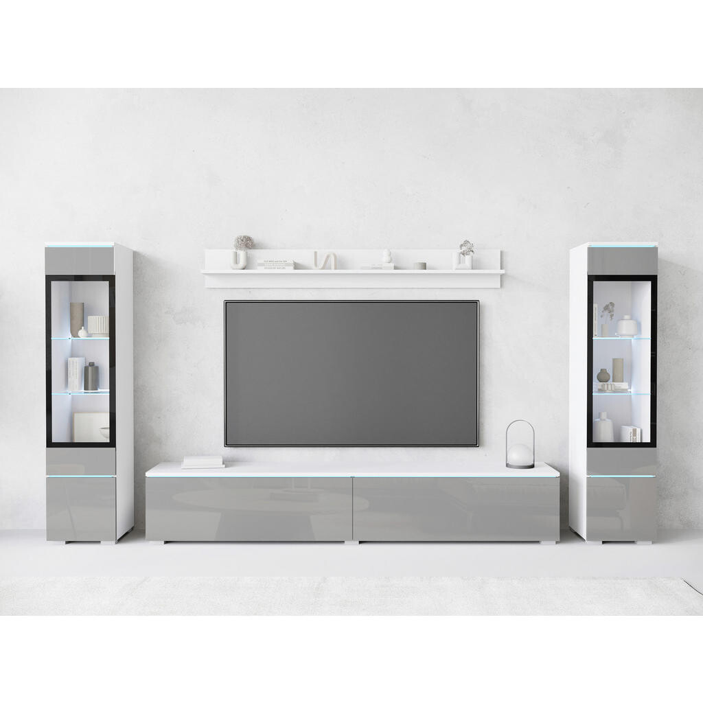 XXXL OBÝVACÍ STĚNA, bílá, vysoce lesklá šedá