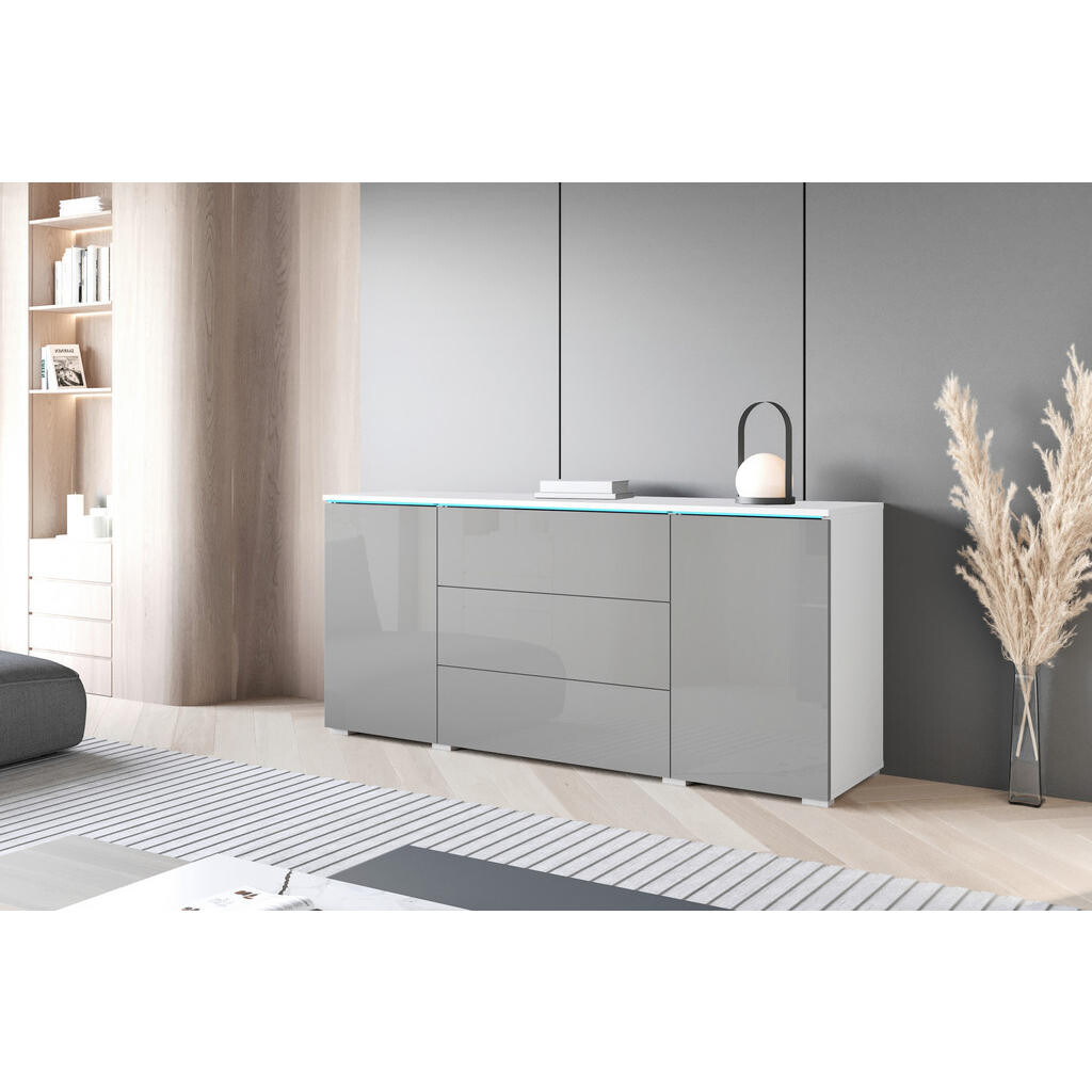 XXXL ŠIROKÁ KOMODA, bílá, vysoce lesklá šedá,