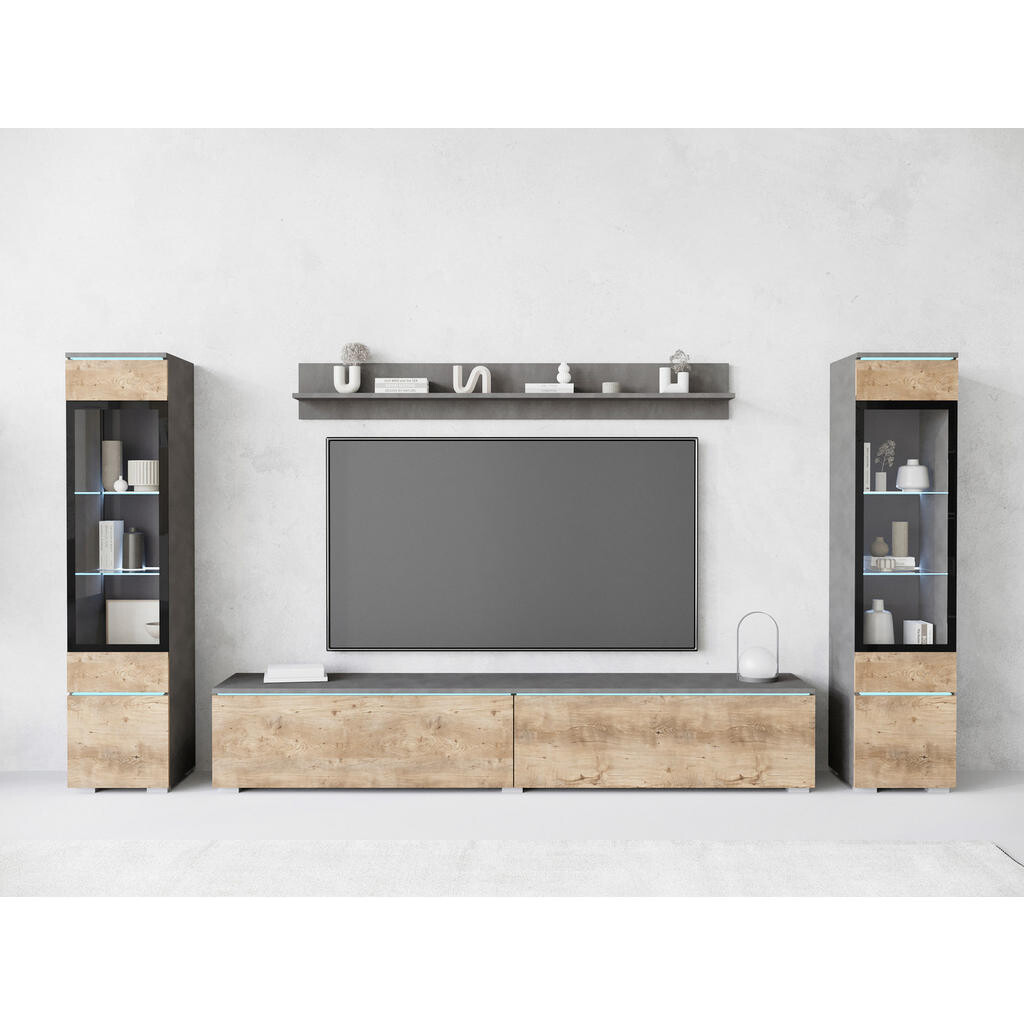 XXXL OBÝVACÍ STĚNA, antracitová, barvy dubu košíčkatého