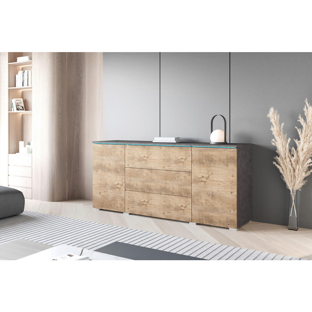 XXXL ŠIROKÁ KOMODA, antracitová, barvy dubu košíčkatého, 150/67,9/39,5 cm