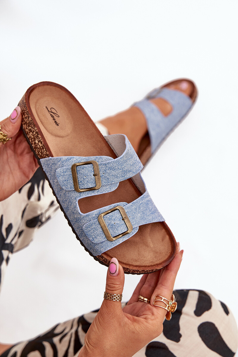 EVENTO Dámské Pantofle Na Korečkové Platformě S Přezkami Světle Džínové Vesina