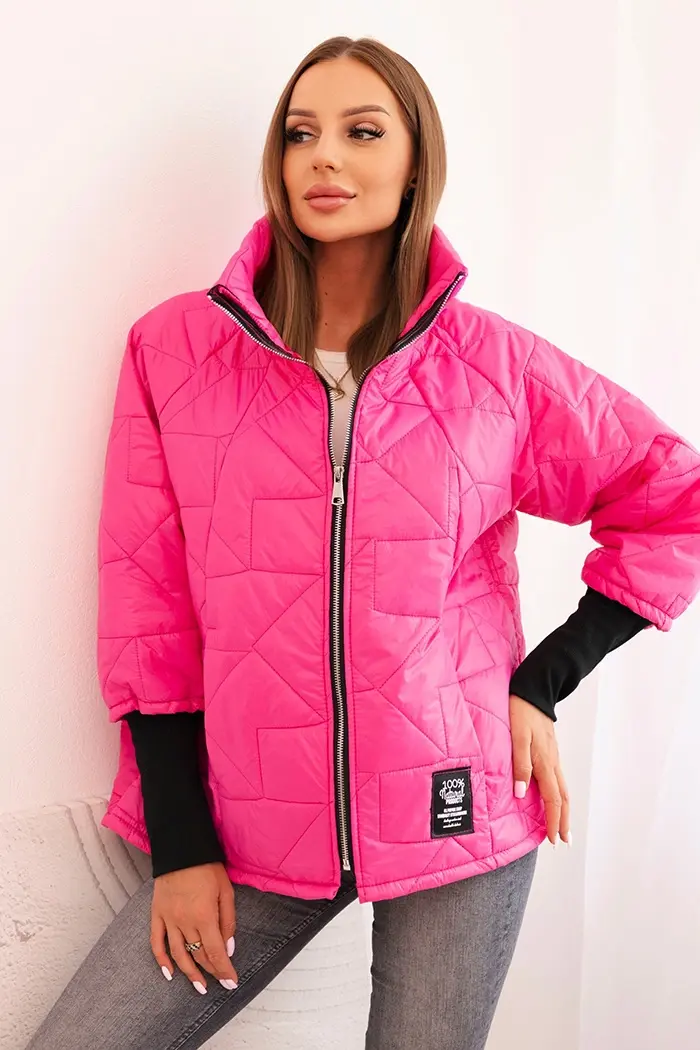 Kesi Włoski Dámská prošívaná bunda s krátkým střihem a stojáčkem růžová