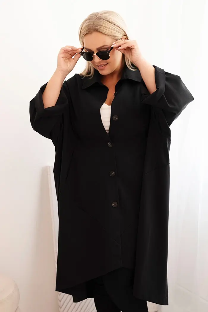 Kesi Włoski Dámská plus size narzutka Punto s bavlnou a knoflíky černá