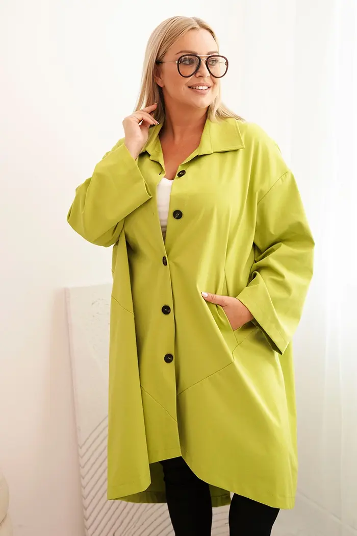 Kesi Włoski Dámský plášť Plus Size Punto s bavlnou a knoflíky pistáciová