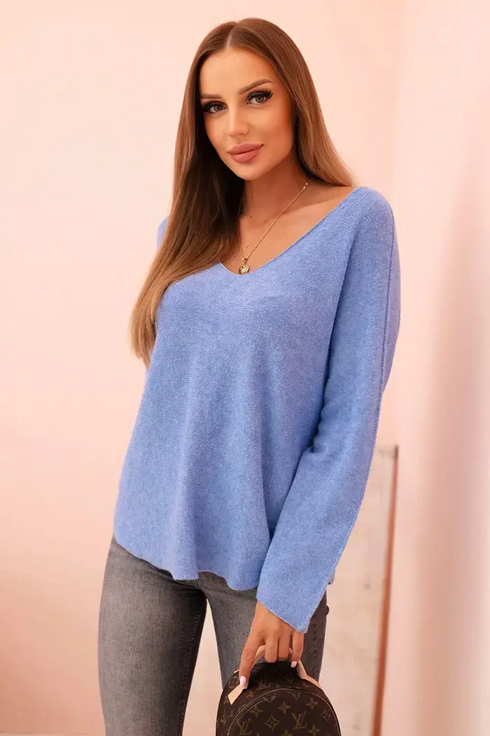 Kesi Włoski Dámský svetr s viskózou a výstřihem do V modrý