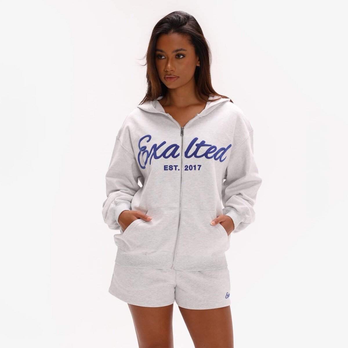 Dámská oversized mikina exalted off-duty zip světle šedá xs