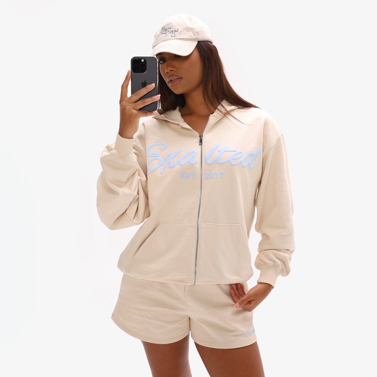 Dámská oversized mikina exalted off-duty zip světle béžová xs