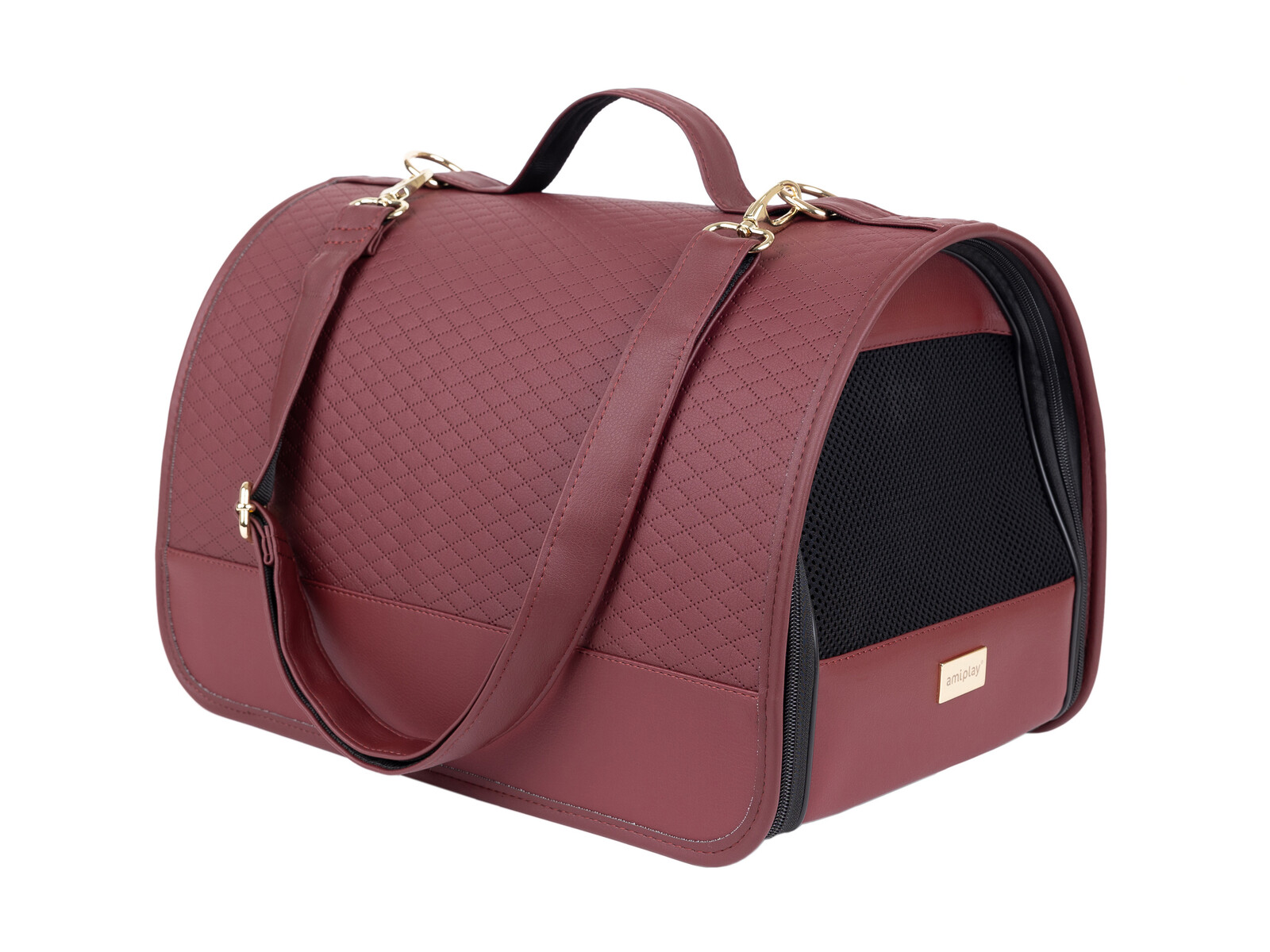 Přenosná cestovní taška pro psy do auta PARIS vínová velikost M, L Rozměr: M - 42x26x26 cm