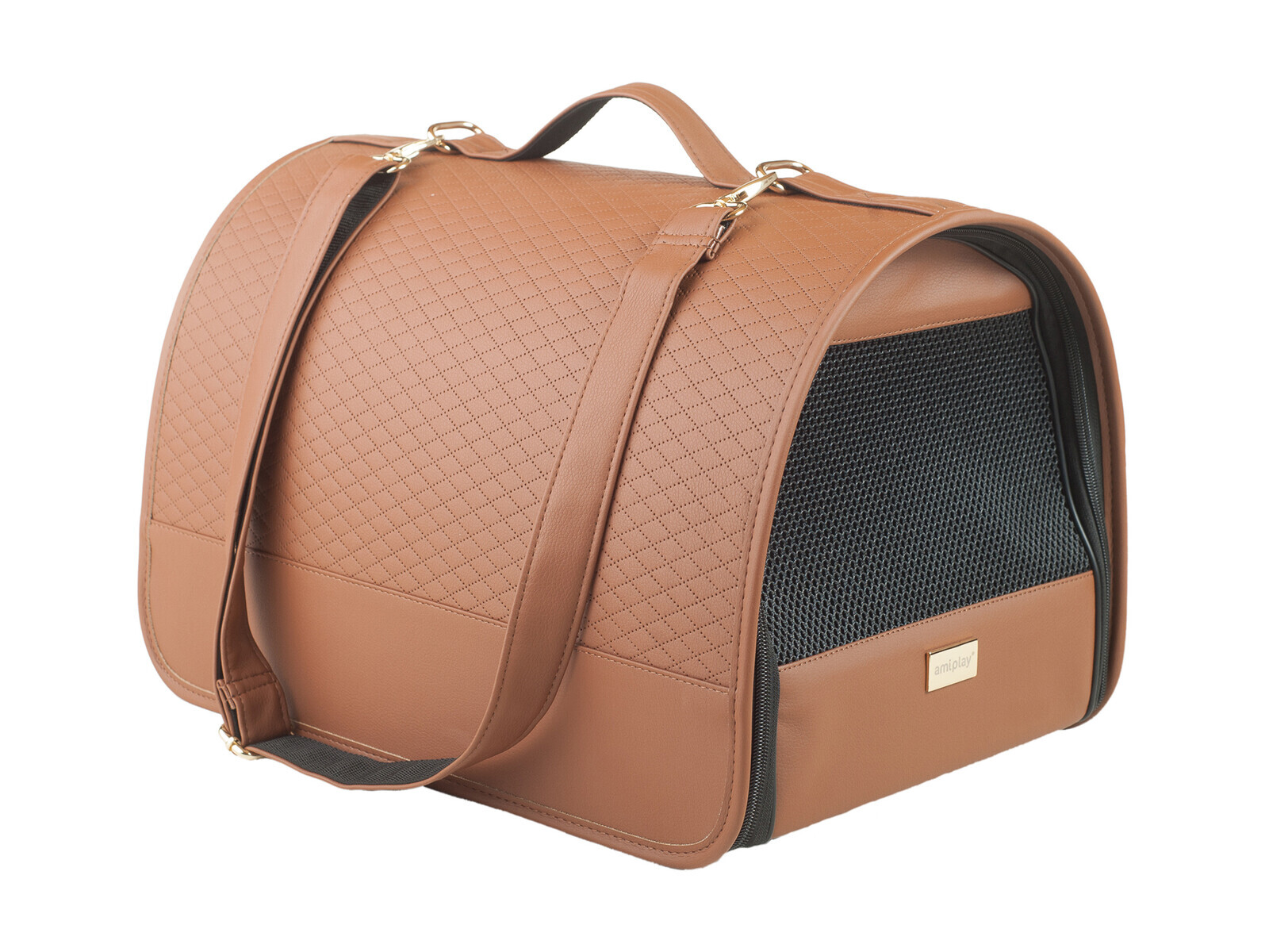 Přenosná cestovní taška pro psy do auta PARIS hnědá velikost M, L Rozměr: M - 42x26x26 cm