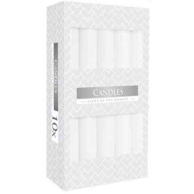 Bispol svíčky stolní bílé rovné, 17 cm, 10 ks