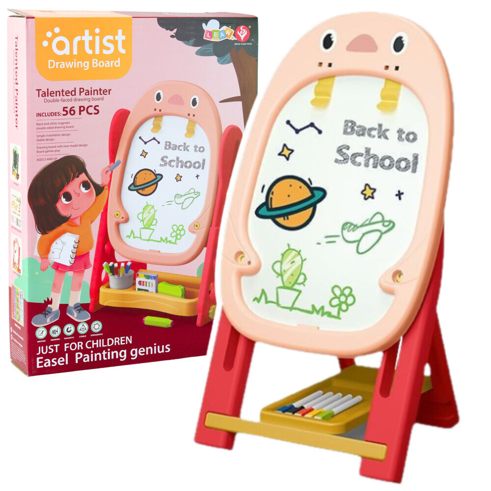 mamido Oboustranná magnetická tabule Tučňák s příslušenstvím 56 kusů růžová