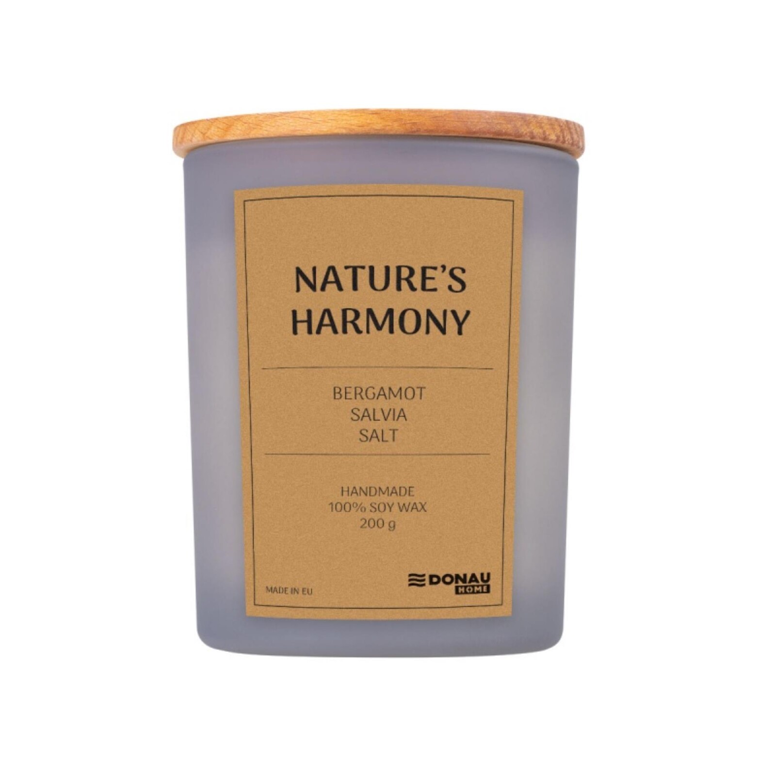 Sójová svíčka ve skle, dřevěné víčko a knot, Nature's Harmony, 200g