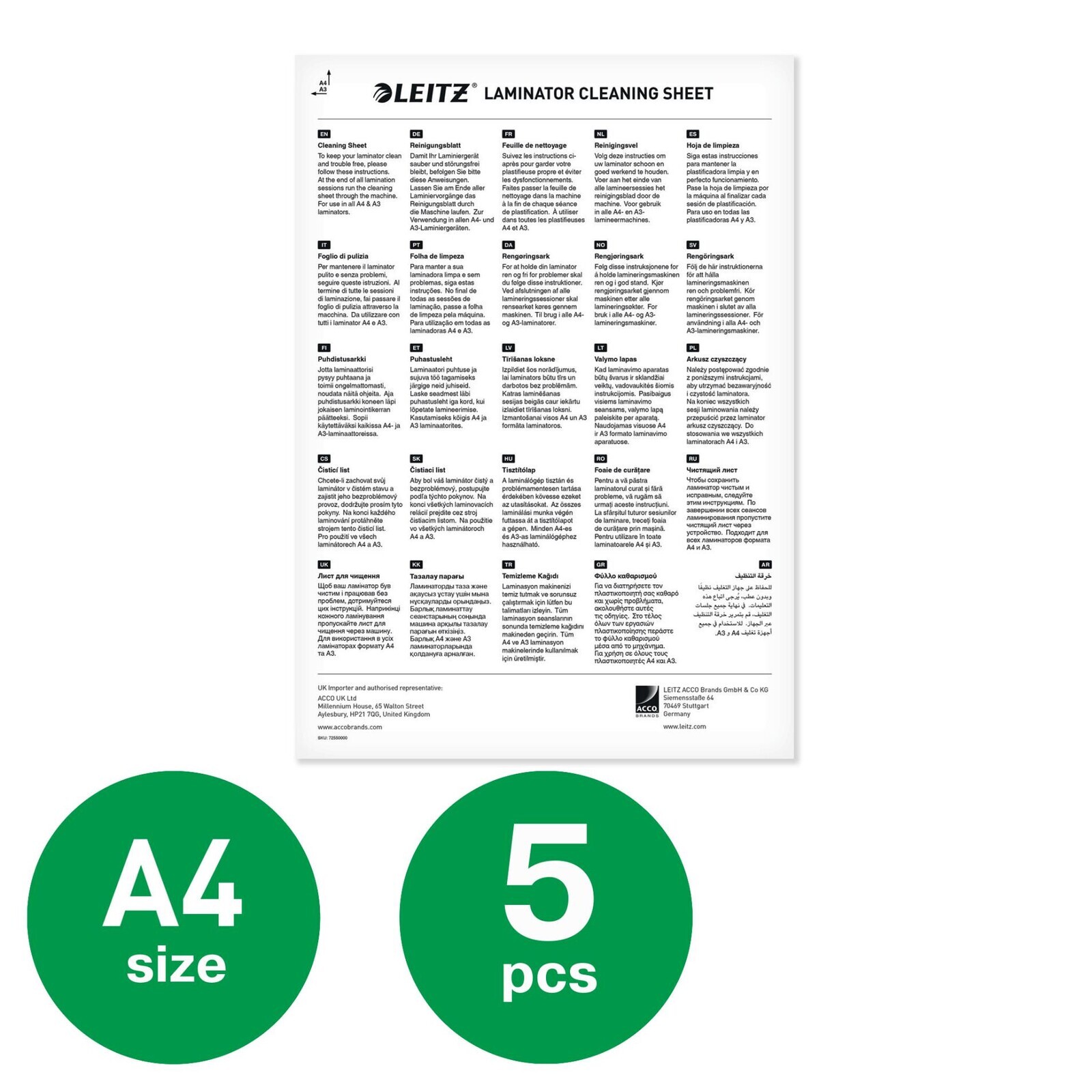 Čistící listy pro laminátory Leitz - A4, 5 listů