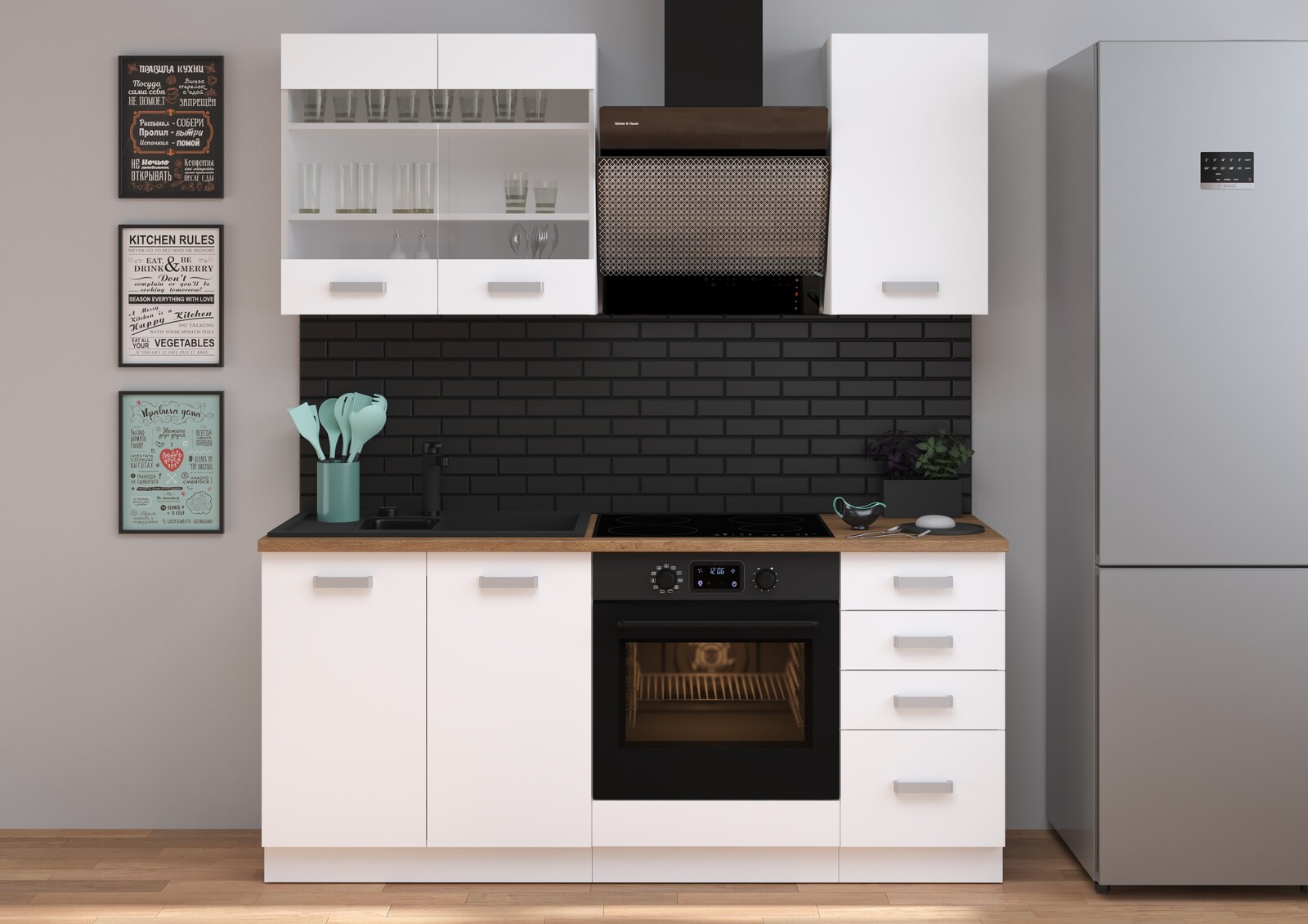 Kuchyňská linka 180 cm Eko 3 Barva korpusu: Bílá, Barva dvířek: Bílá