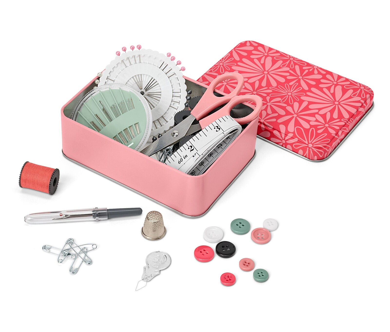 Tchibo - Sada šicích potřeb v plechovém boxu - barva: růžová