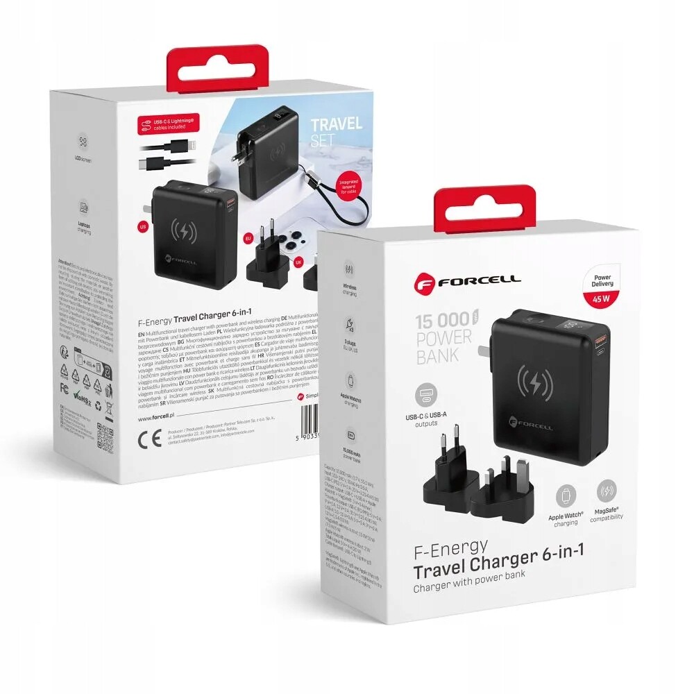 Multifunkční nabíječka Forcell F-Energy 6v1 Usb A Usb C Pd 45W napájení