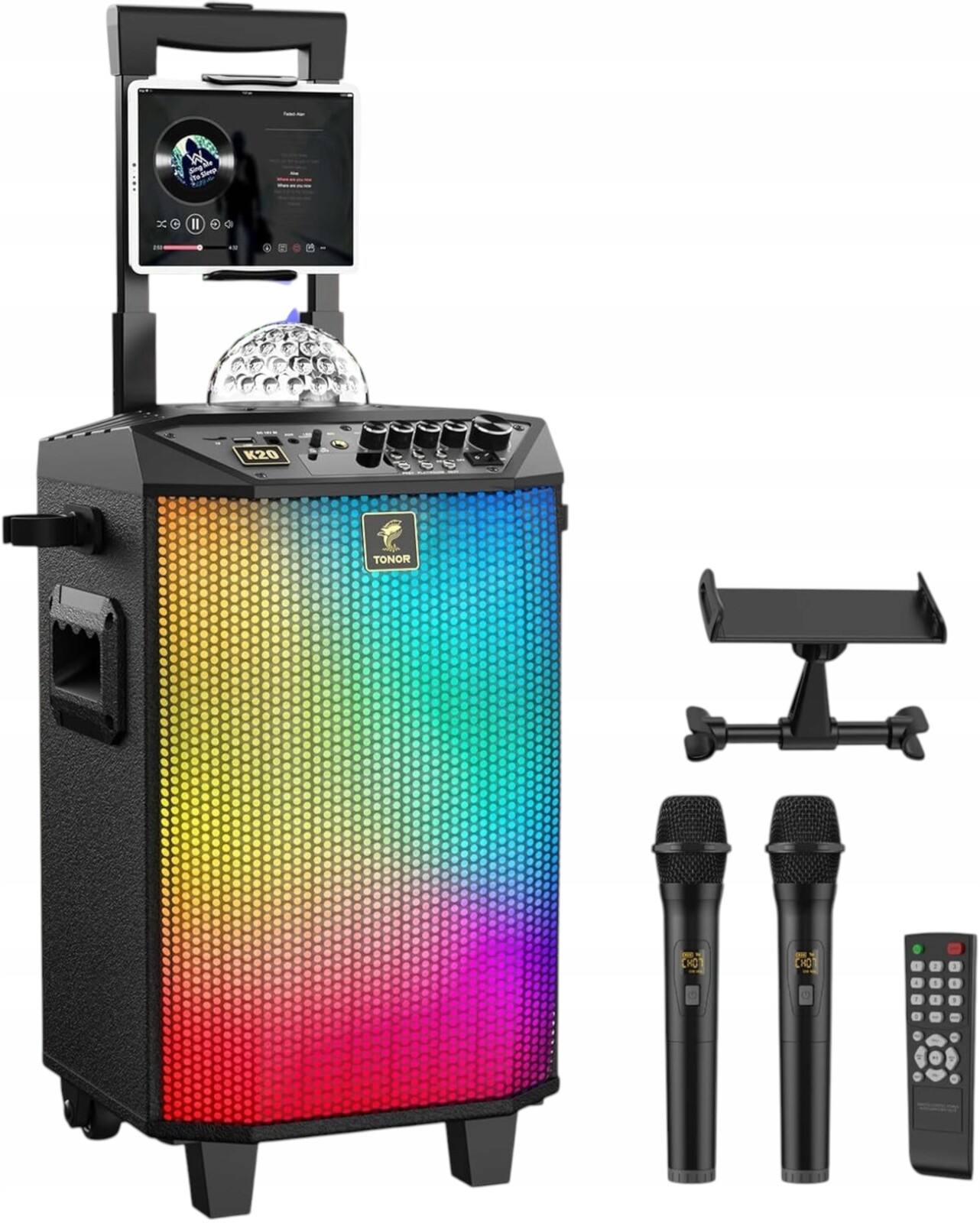 Pa reproduktor Tonor K20 Bezdrátová Led Karaoke mašina 2 mikrofony Bt Aux