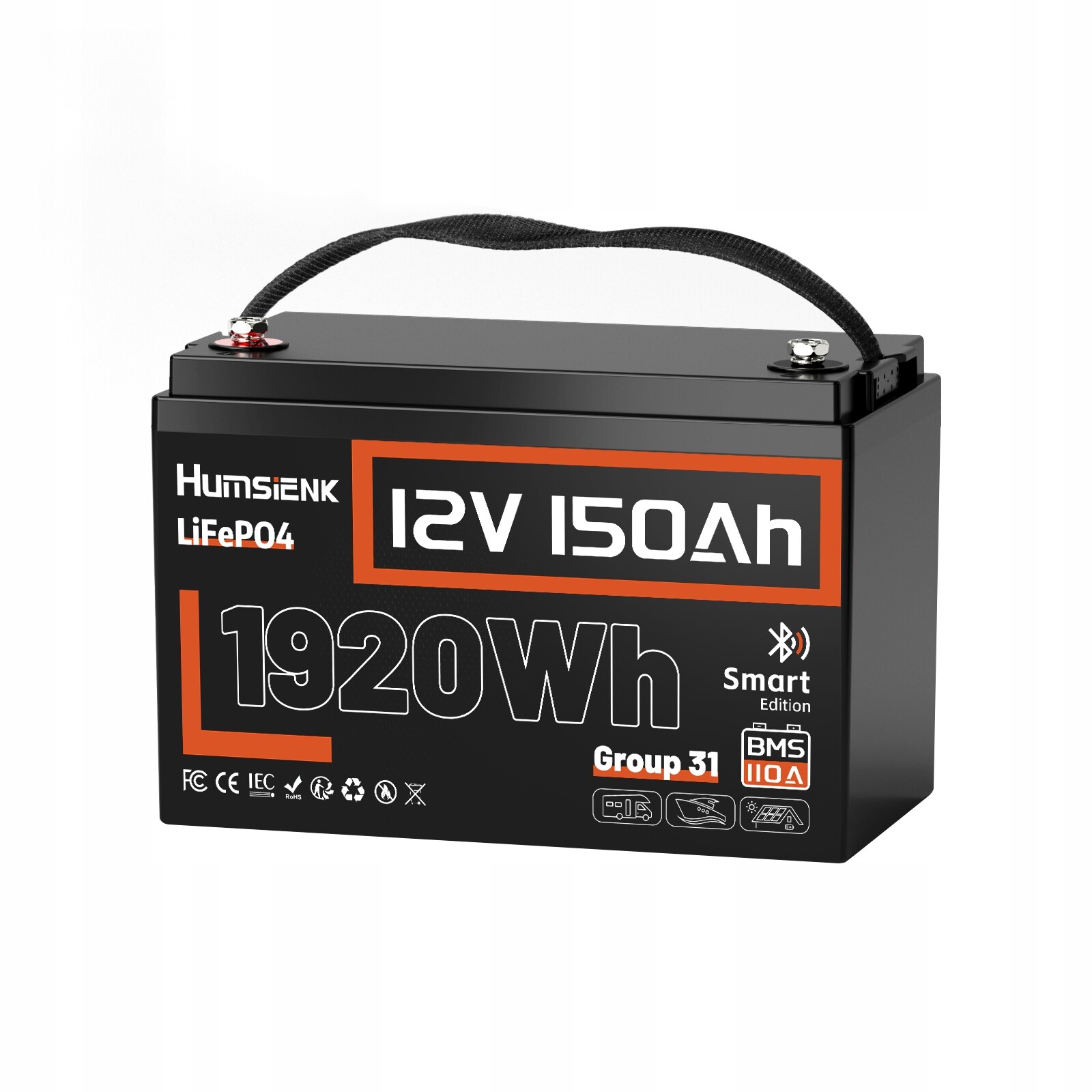 LiFePO4 Akumulátor 12V 150Ah 13kg Bluetooth 110A Bms Solární obytný vůz Marine