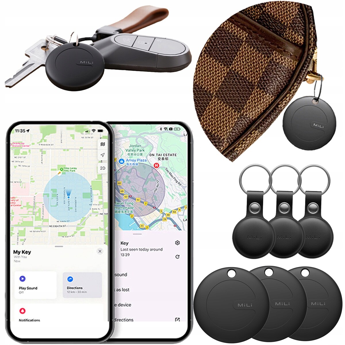3x Gps lokátor MiTag MiLi Duo Android iOS 3x Pouzdro přívěsek na klíče na klíče