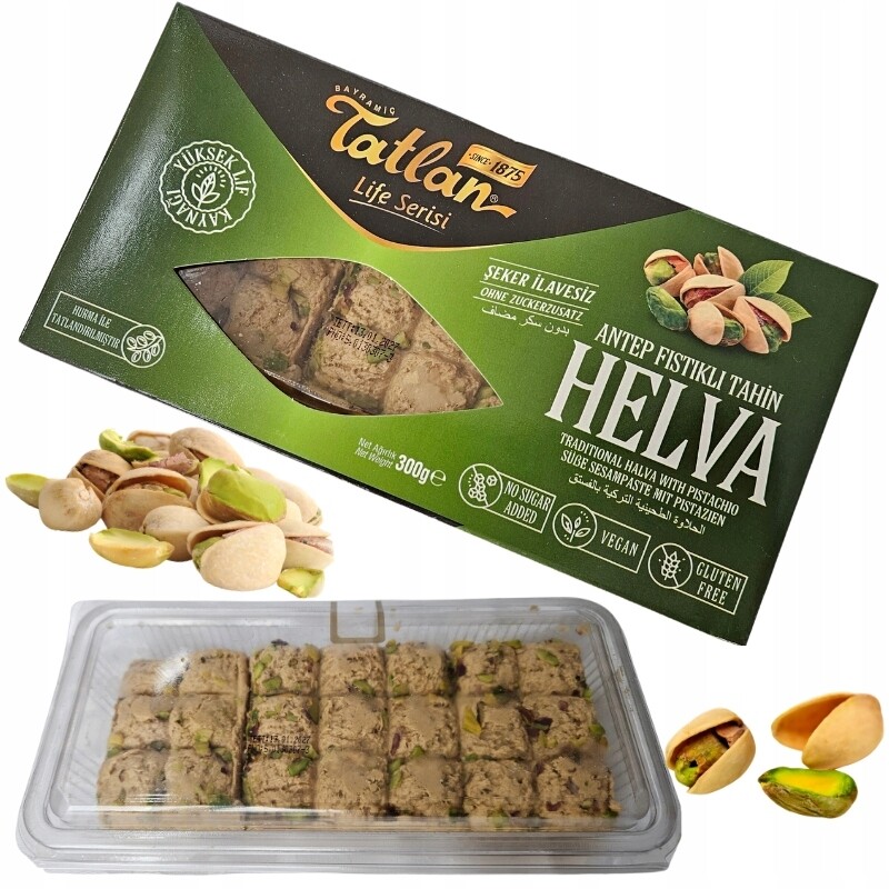 Originální Veganská turecká Chalva 65% Sezamová S Pistáciemi Bez Cukru 300 g