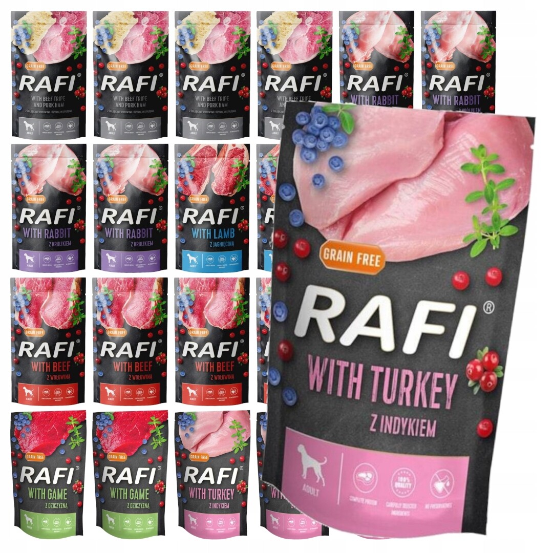 Rafi 24x500 g Bezobilné Vlhké Krmivo pro dospělé psy Mix Chutí